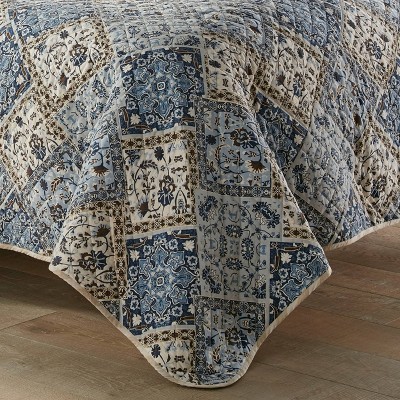 Country Casual Blue and Beige Cotton Twin Quilt Set, Reversible