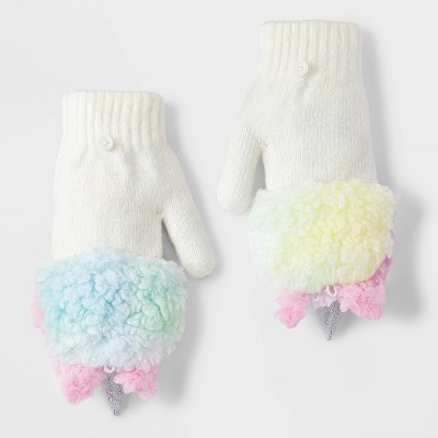 Girls' Unicorn Flip Top Mittens - Cat & Jack™ Cream