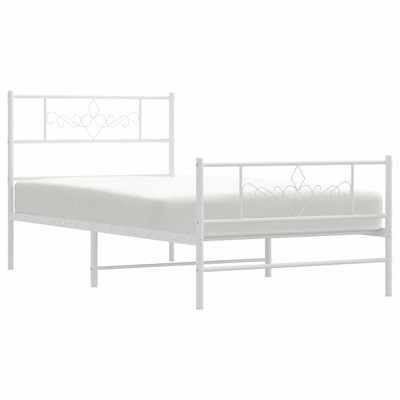 vidaXL Metal Bed Frame with Headboard and Footboard, White, Robust Steel Construction