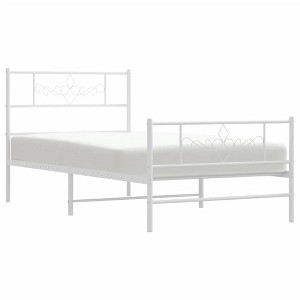 vidaXL Metal Bed Frame with Headboard and Footboard, White, Robust Steel Construction - 1 of 4