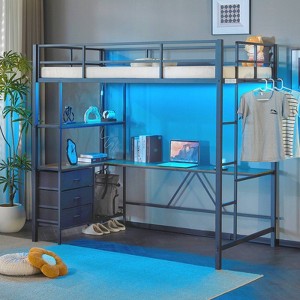 Karl Home Black Twin Loft Bed with L Shaped Desk for Kids Teens, Metal Bunk Bed with 3 Storage Drawers - 1 of 4