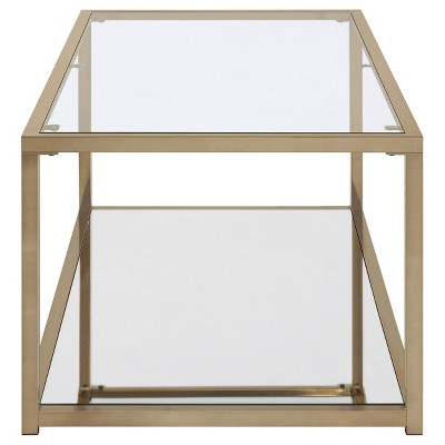 Rectangular Gold Metal and Glass Coffee Table