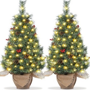 TackView Pre-Lit Christmas Tree, Mini Christmas Tree with 78 Led Lights Cloth Bag Base & Pine Cones & Red Berries, Xmas Decorations - 1 of 4
