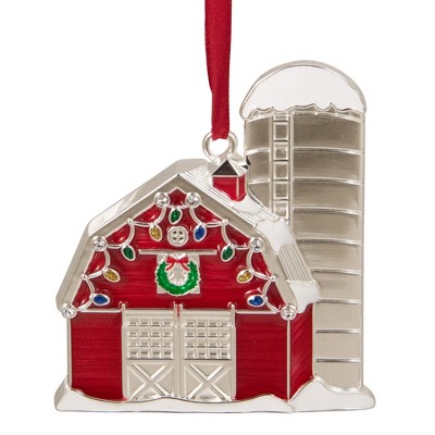 Northlight 3.5" Red and White Barn House with Crystals Christmas Ornament