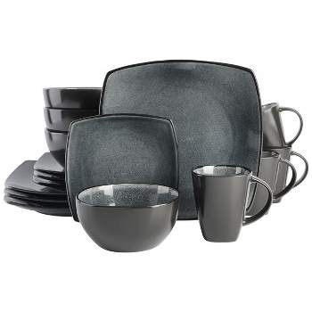 Gibson Soho Lounge 16 Piece Soft Square Stoneware Dinnerware Set in Carbon