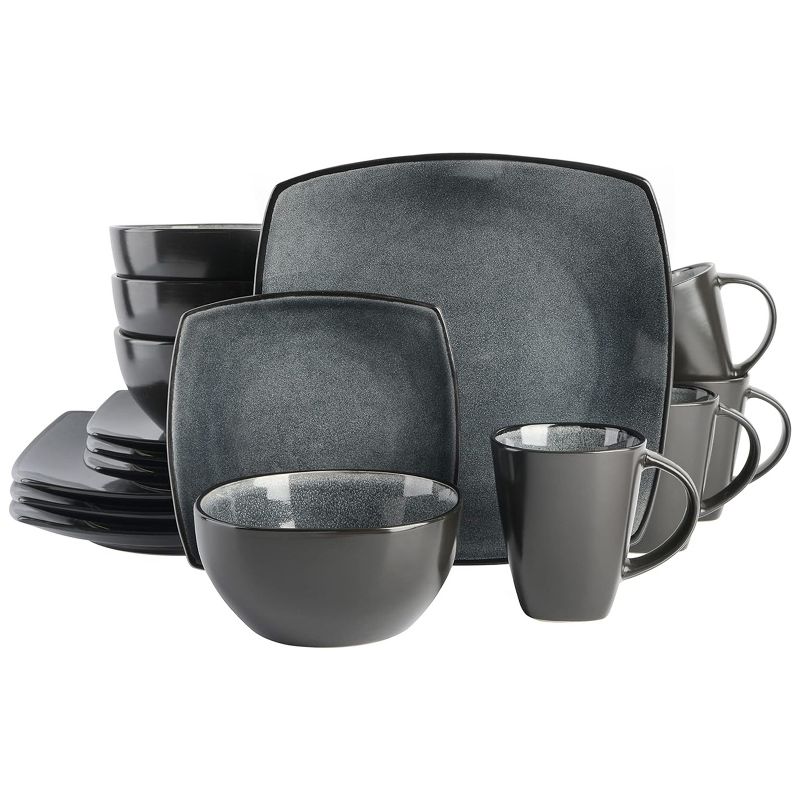 Gibson Soho Lounge 16 Piece Soft Square Stoneware Dinnerware Set in Carbon, 1 of 7