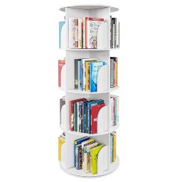 Rotating Bookshelf, Vertical 360° Spinning Shelf Organizer, Space-Saving Round Tower, White-SpaceAid