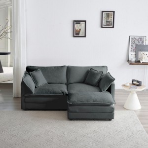 Chenille Two-Seater Sofa with 1 Footrest, 2 Seater L-Shaped Sectional with Ottoman,Loveseat with Ottoman for Small Living Space - 1 of 3