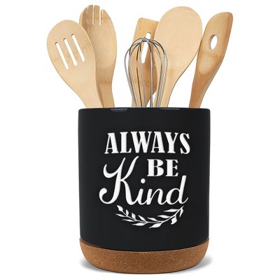 Elanze Designs Always Be Kind Black X-Large Cork Bottom Kitchen Utensil Holder