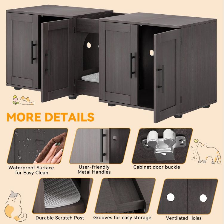 Wooden Cat Litter Box Enclosure for 2 Cats, Double Compartment Hidden Litter Box, 3 of 9