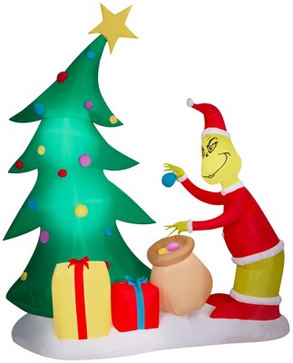 Grinch Airblown Inflatable Putting Ornaments on Tree  LG Scene Dr. Seuss , 8.5 ft Tall