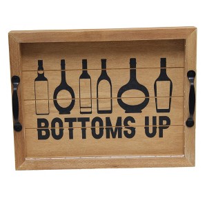 HomeRoots 16" Natural And Black Bottoms Up Serving Tray With Handles And LED Lights - 1 of 4
