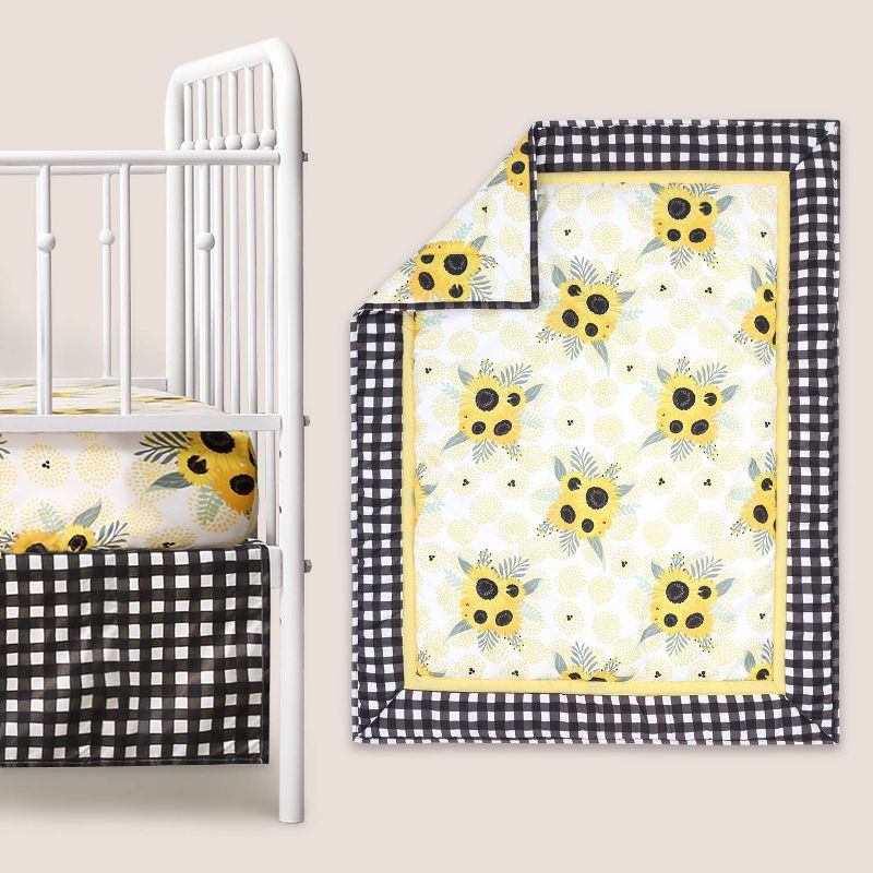 The Peanutshell Sunflower Floral Baby Crib Bedding Set - Black/Yellow - 3pc, 3 of 9