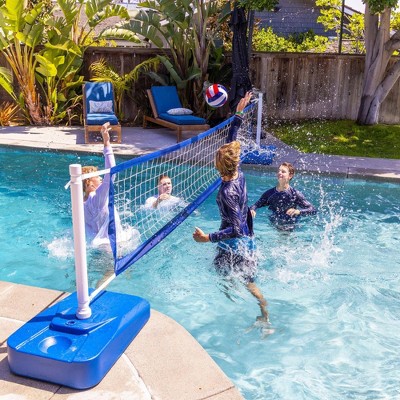 Elite Adjustable Blue and White Pool Volleyball Game Set