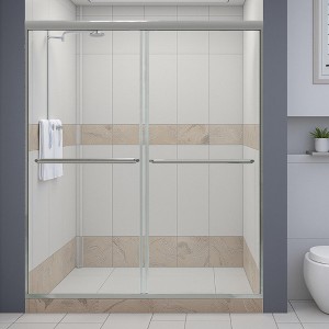 Bypass shower door, sliding door, with 6mm tempered glass and Matted black finish - 1 of 4
