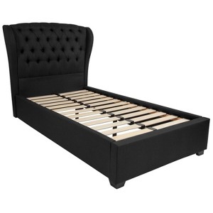 Contemporary Wingback Tufted Upholstered Platform Bed Twin Black - Riverstone Furniture