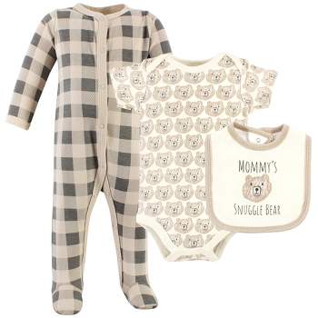 Hudson Baby Cotton Sleep and Play, Bodysuit and Bandana Bib Set, Snuggle Bear
