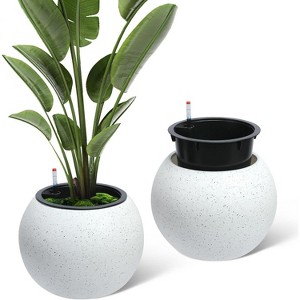 10.2" H x 13.5" Dia (10" Opening) Round Self-Watering Indoor Plant Pots with Drainage & Water Level Monitor, White Dot Design - 1 of 4