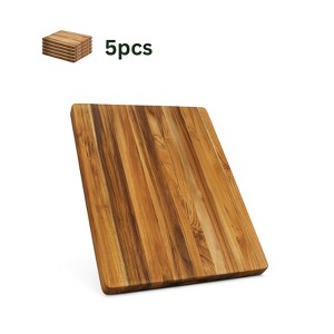 5Pcs Wooden Cutting Board with Grip Handles, Groove solid wooden platter, Wooden Trays, Chopping Board for Meat, Fruit, Cheese - 1 of 4