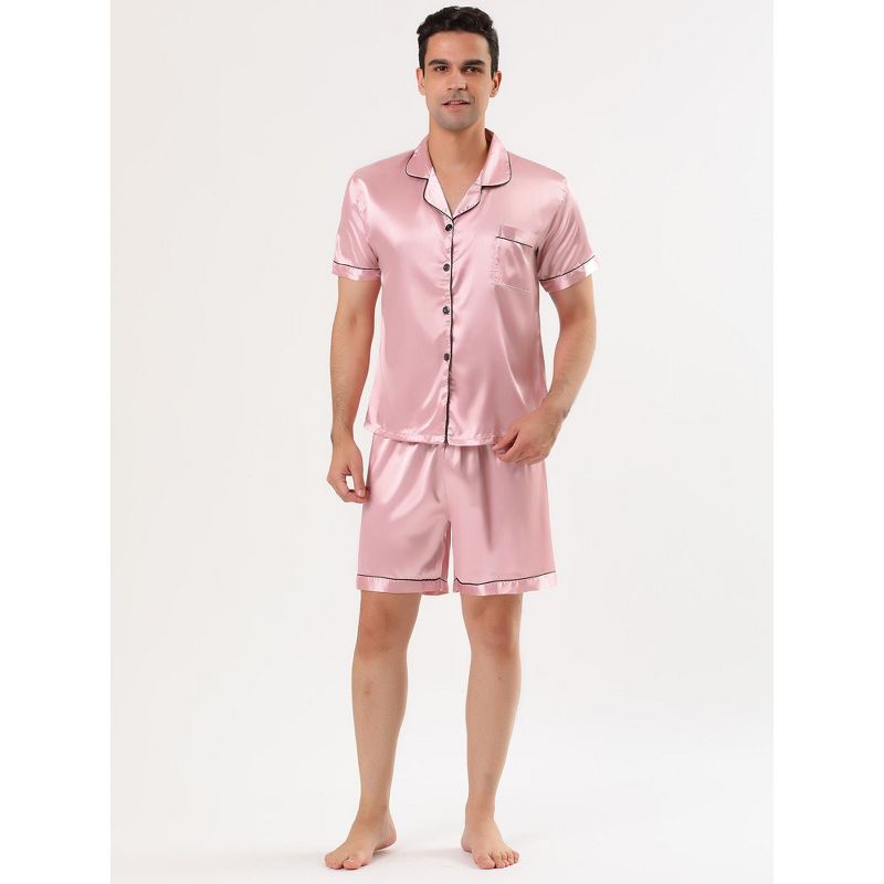 Lars Amadeus Men's Short Sleeve Top and Pants Summer Satin Pajama Sets, 2 of 6