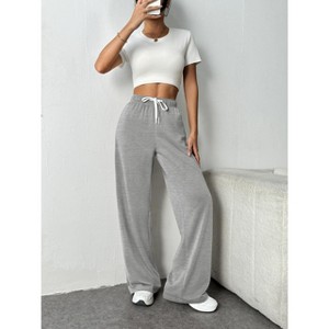 Women's Elastic Waistband Wide Leg Straight Fit Casual Sport Daily Boyfriend Long Pants - 1 of 3