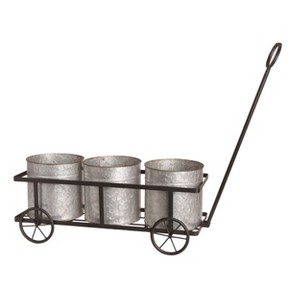 Transpac Metal 27.75" Silver Spring Flower Pot Wagon Set of 4 - 1 of 2