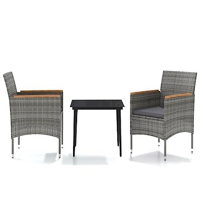 vidaXL Patio Dining Set - 3 Piece Gray/Black - Water-Resistant PE Rattan Chairs