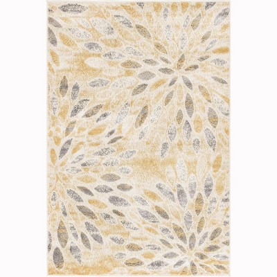 Yellow and Gray Rectangular Synthetic Easy Care Area Rug 4' x 6'