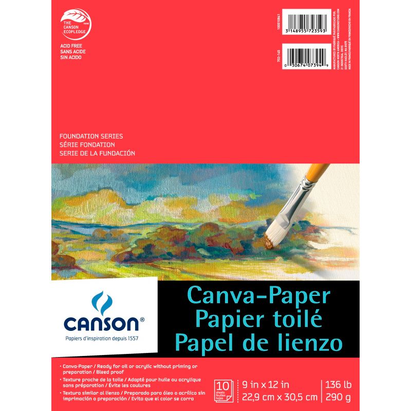 Canson Paper Canvas Pad, 9 x 12 in, White, 10 Sheets/Pad, 1 of 2