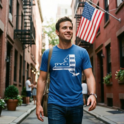 Мужские футболки Crazy Dog T-Shirts, Inc. Mens Funny T Shirts American Flag New York State Awesome Fourth Of July Tee for Men - Crazy Dog Men's T Shirt For Fourth Of July Royal M — фото 3