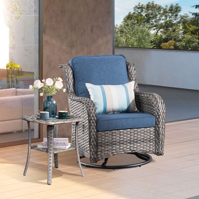 XIZZI Wicker Patio Furniture Set with 3-Seat Sofa, Swivel Rocking Armchairs & Ottomans & Side Table, Modular Sectional Outdoor Conversation Sofa Set