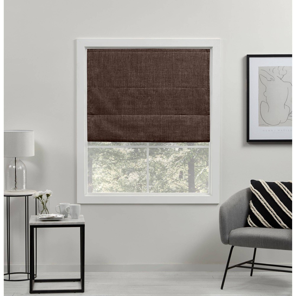 Photos - Blinds 64"x23" Acadia Total Blackout Roman Curtain Shades Chocolate - Exclusive H