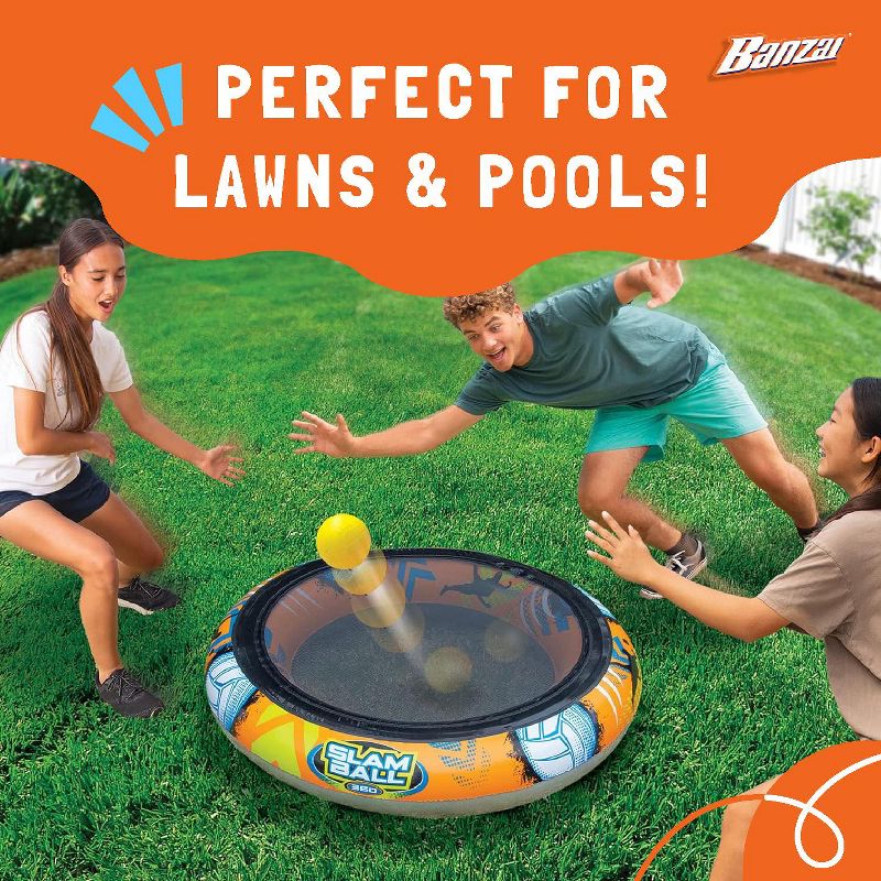 Banzai SLAM BALL 360 Degree Inflatable PVC Plastic High-Energy Outdoor Swimming Pool or Lawn Target Net Ball Game for 4 Players Ages 8+, 4 of 7