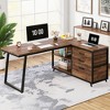 Lirago Brown Engineered Wood and Metal L-Shaped Desk 53.2x39.4x29.5 Inch with 3 Drawers 2 Shelves - 2 of 4