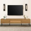 TIRAMISUBEST Mid Century TV Stand 80 Inch Rattan Doors 2 Drawers Open Shelf Woodgrain MDF Solid Wood Legs Soft Close Living Room - 2 of 4