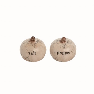 Transpac Harvest Embossed Pumpkin Dolomite Salt and Pepper Shakers Collectables Off-White 2.5 in. Set of 2
