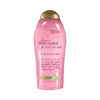 OGX Sensitive + Rose Water & Pink Sea Salt Scrub & Wash 19.5 fl oz