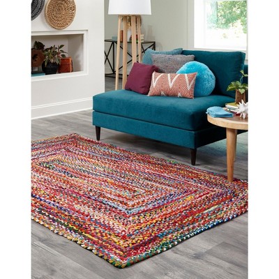 Colorful Hand-Braided Recycled Cotton 12x16 Indoor Rug