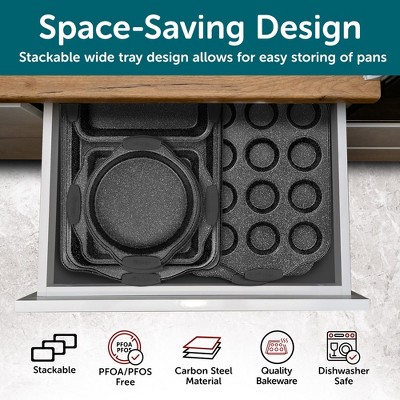 BAKKEN 18-Piece Nonstick Gray Marble Carbon Steel Bakeware Set with Silicone Handles