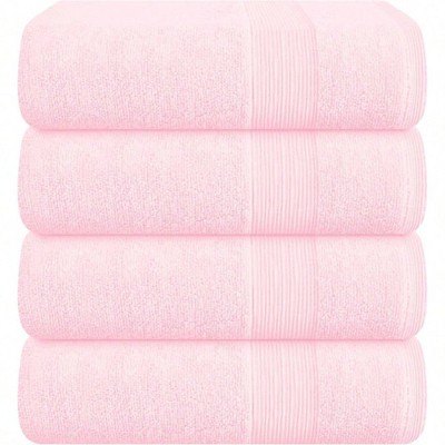 4 Pack Bath Towels, 27x54, 100 Ring Spun Cotton, Ultra Soft, Hotel Quality, Pink