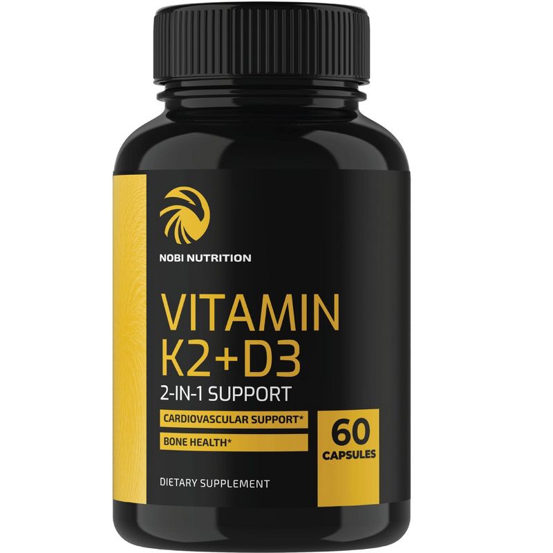 K2 + D3 Vitamin Capsules, Cardiovascular Health, Nobi Nutrition, 60ct, 1 of 4