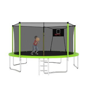 NAYSAYE Trampoline 14FT for Kids and Adults with Safety Net and Ladder for Outdoor Family Fun, Green, 168.11"*107.87"*134.58" - 1 of 4