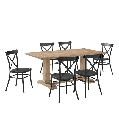 Matte Black and Rustic Brown 7-Piece Dining Set with Trestle Table