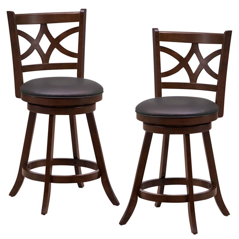 Costway 2PCS 24/30-inch Bar Stools 360° Swivel Bar Chairs with PVC leather Cushioned Seat, 1 of 9