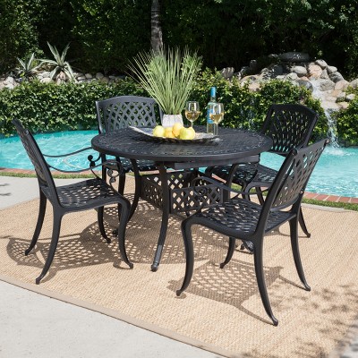 Christopher Knight Home Carysfort Outdoor Aluminum Expandable 5 Piece Dining Set with Umbrella Hole, Antique Matte Black