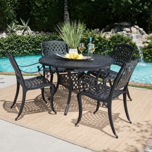 Christopher Knight Home Carysfort Outdoor Aluminum Expandable 5 Piece Dining Set with Umbrella Hole, Antique Matte Black - 1 of 4