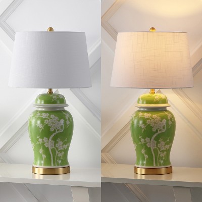 Gracie Green and White Ceramic Ginger Jar LED Table Lamp