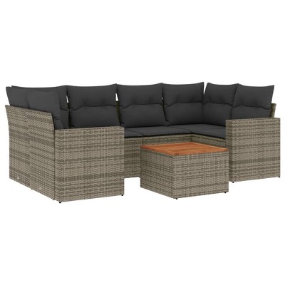 vidaXL 7 Piece Patio Sofa Set with Cushions Gray Poly Rattan