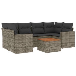 vidaXL 7 Piece Patio Sofa Set with Cushions Gray Poly Rattan - 1 of 4