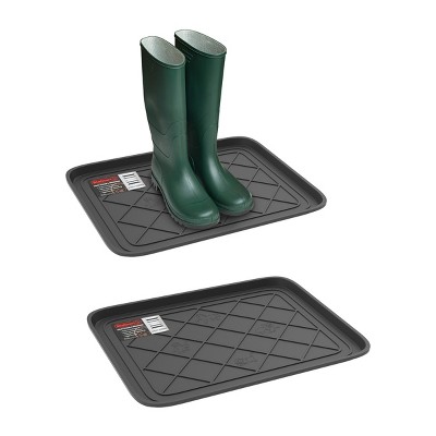 All Weather Boot Tray - Small Water-Resistant Plastic Utility Shoe Mat for Indoor and Outdoor Use in All Seasons by Stalwart (Set of Two, Dark Grey)